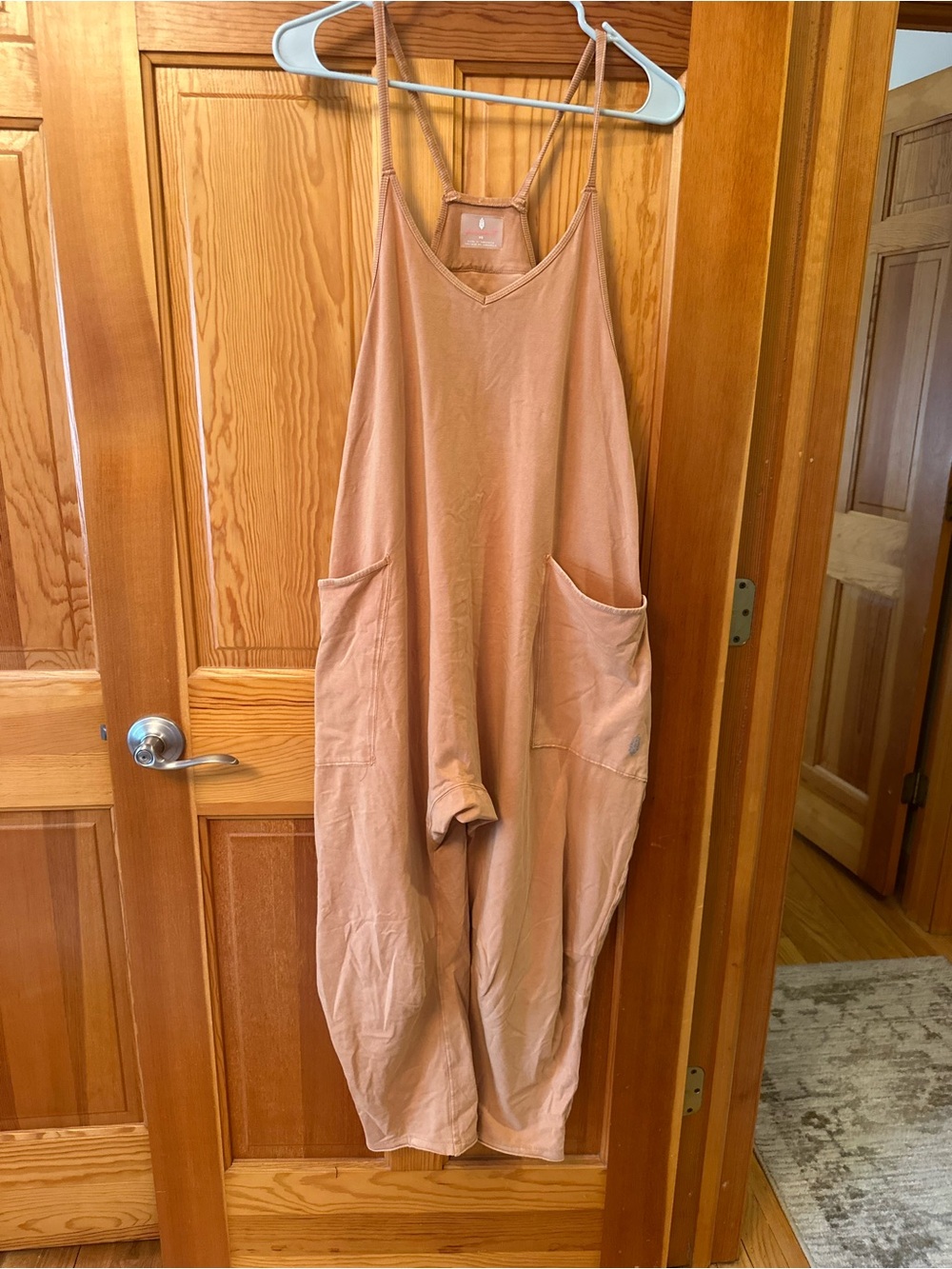 Free People Peach Utility Cotton Jumpsuit with Pockets
